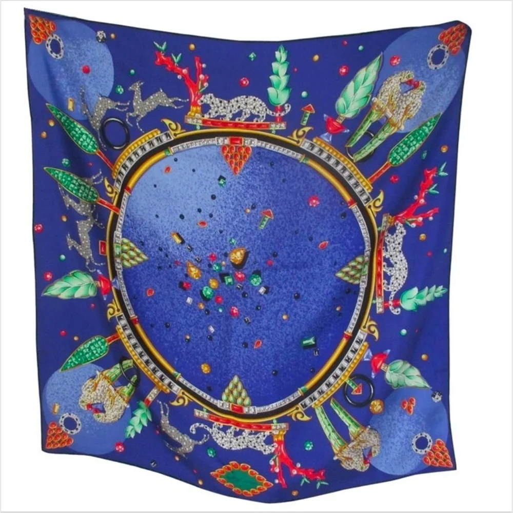Cartier Paris Leopard Blue Silk Scarf